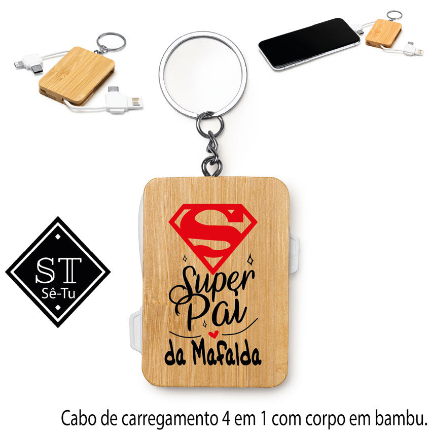 Cabo Carregador 4-em-1 Super Pai Símbolo (Nome dos Filhos)