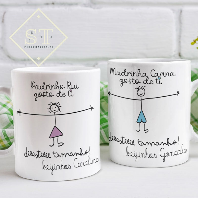 Caneca Gosto de Ti deste Tamanho... Padrinhos