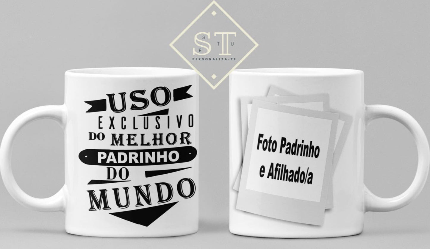 Caneca Uso Exclusivo Melhor Padrinho/Madrinha com Foto