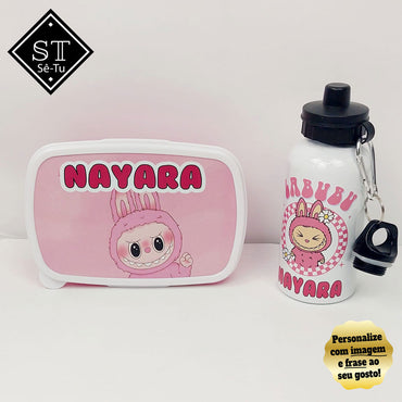 Fiambreira + Garrafa Labubu Rosa