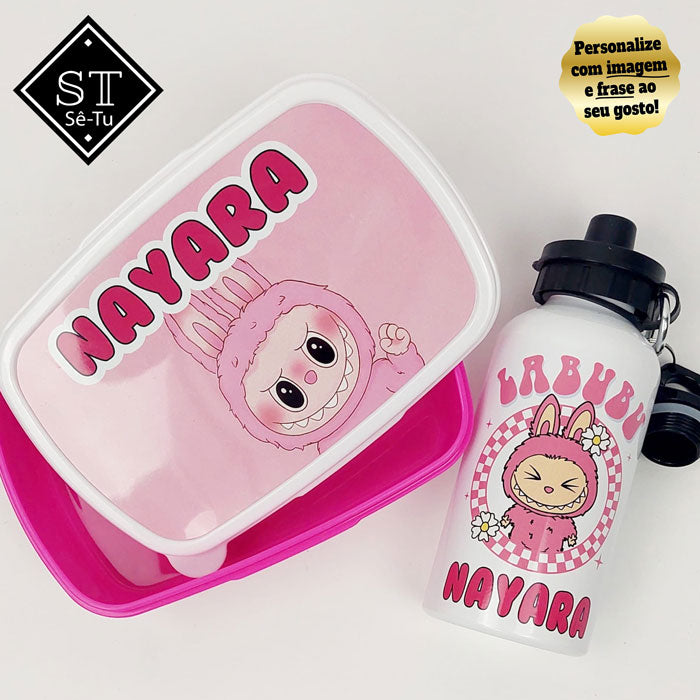 Fiambreira + Garrafa Labubu Rosa