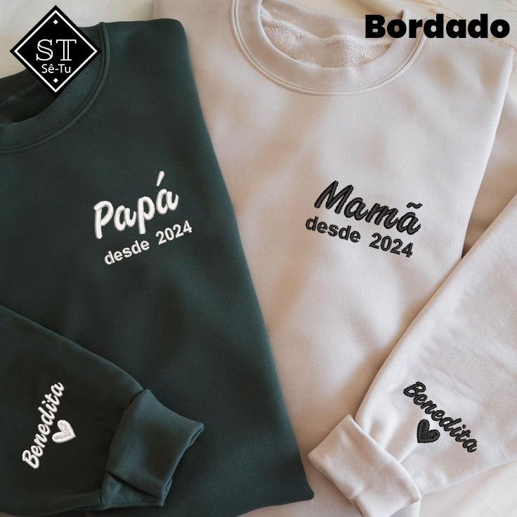 Sweatshirt Mamã e Papá desde (Bordado)