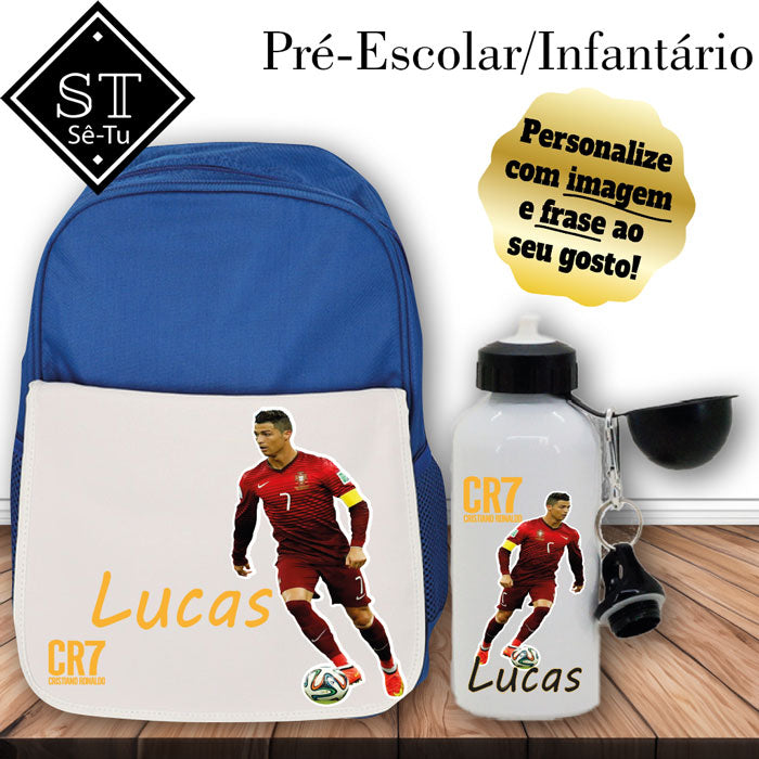 Mochila Azul + Garrafa Cristiano Ronaldo
